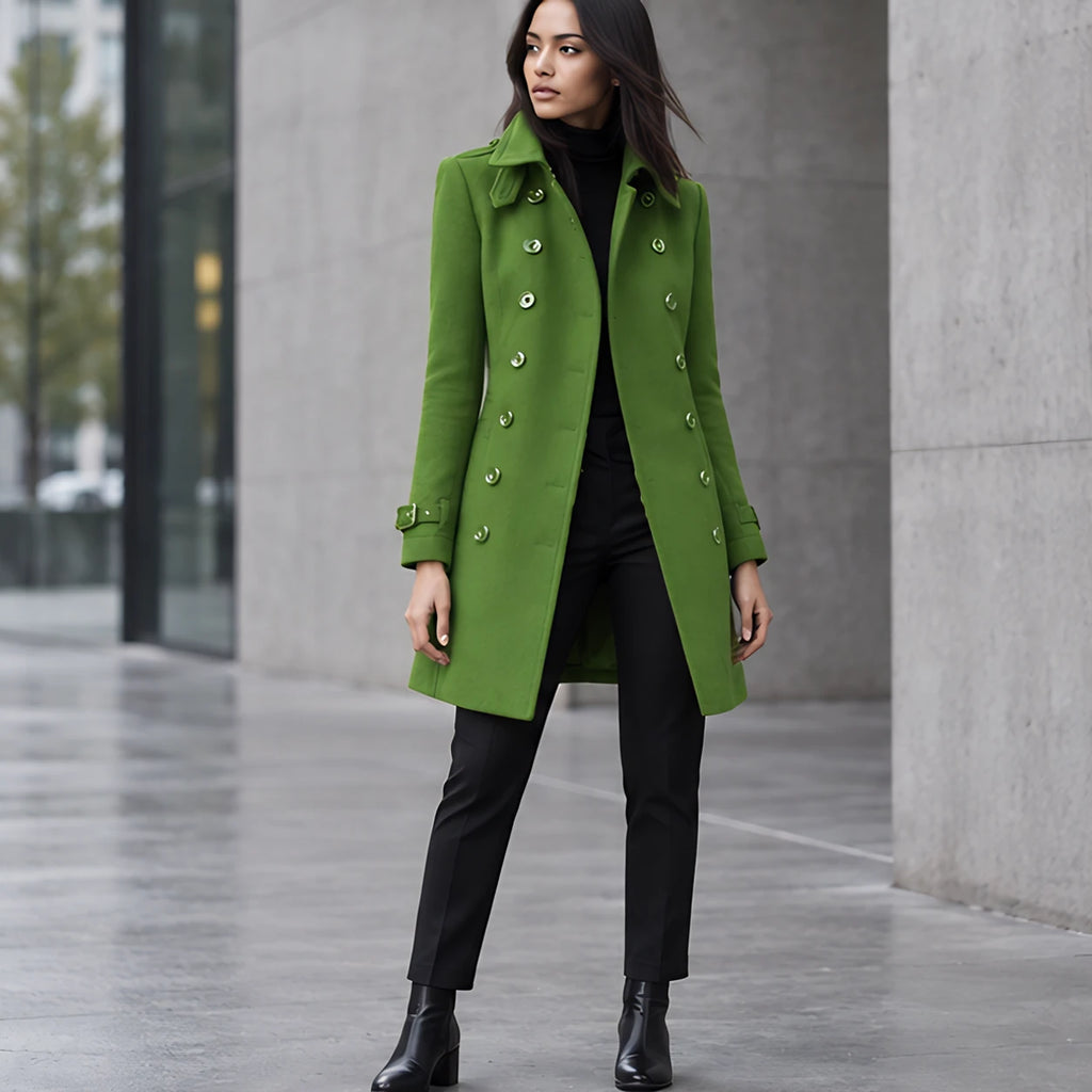 Amabel Women's Double-Breasted Military Coat - Green - Women's Clothing > Outerwear > Coats - Brondals - Image 1