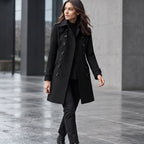 Amabel Women's Double-Breasted Military Coat - Black - Women's Clothing > Outerwear > Coats - Brondals - Image 1