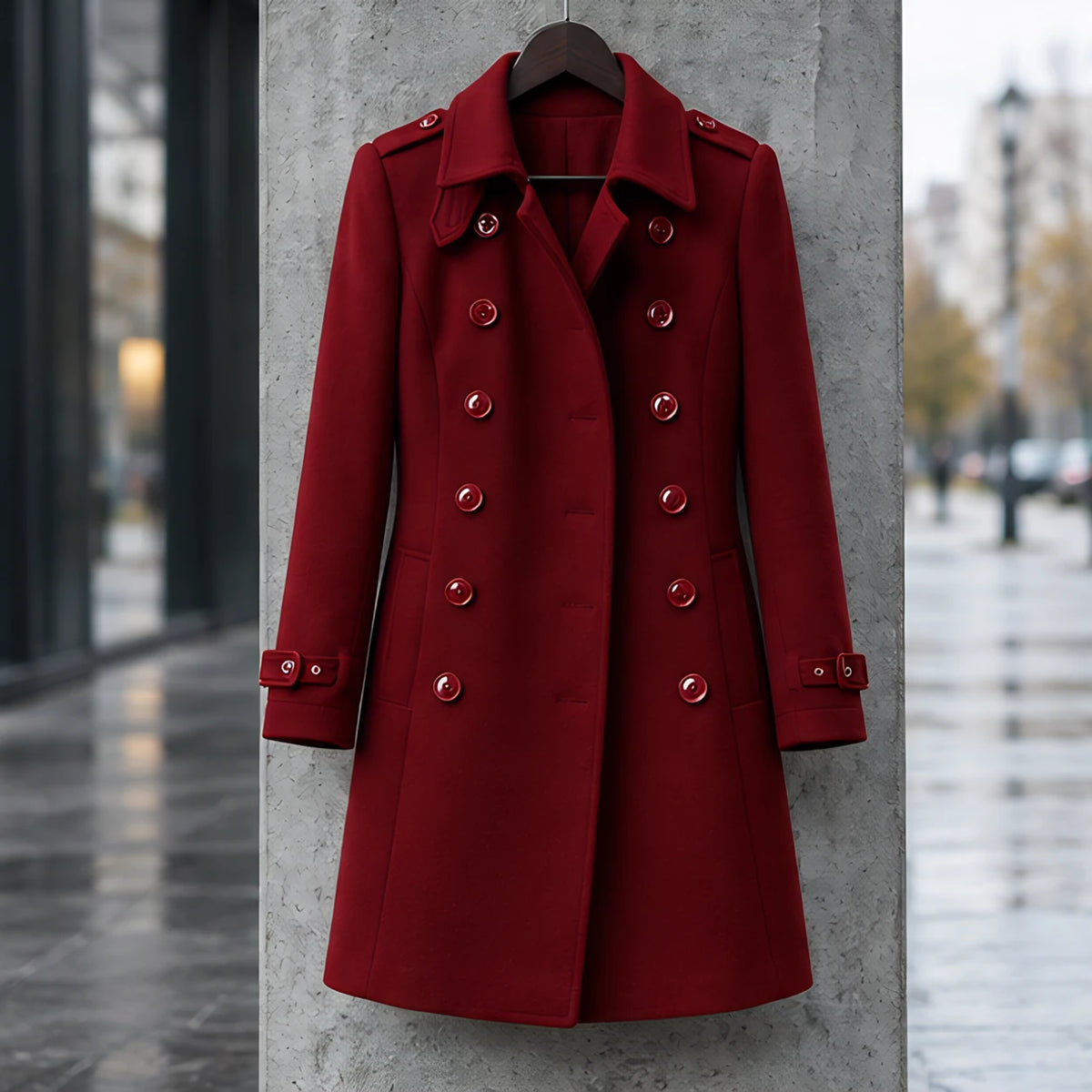 Amabel Women's Double-Breasted Military Coat - Wine Red - 23 sept - Brondals - Image 2