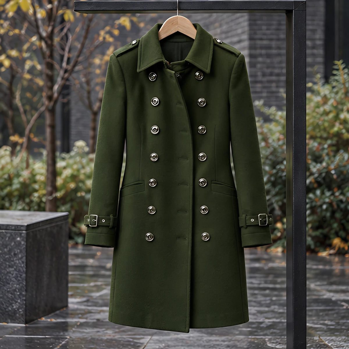 Amabel Women's Double-Breasted Military Coat - Army Green - 23 sept - Brondals - Image 2