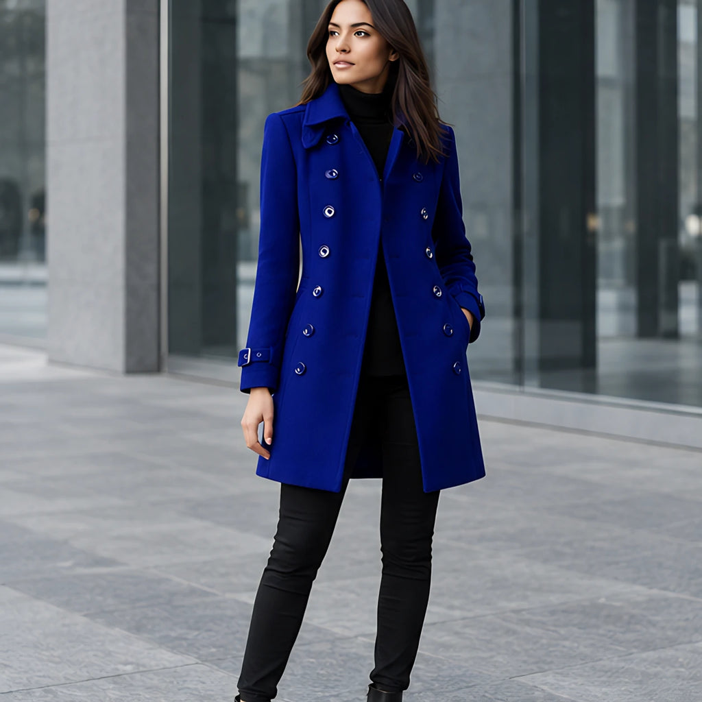 Amabel Women's Double-Breasted Military Coat - Blue - Women's Clothing > Outerwear > Coats - Brondals - Image 1