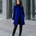 Amabel Women's Double-Breasted Military Coat - Blue - Women's Clothing > Outerwear > Coats - Brondals - Image 1