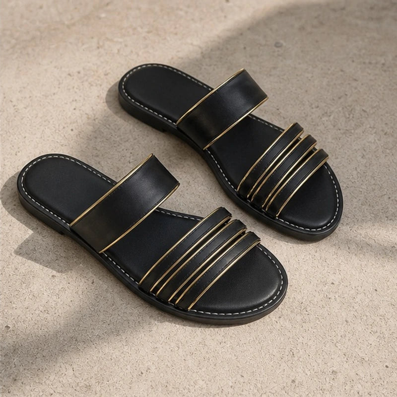 Amaris Everyday Leather Sandals - Black - Sandals - Brondals - Image 1