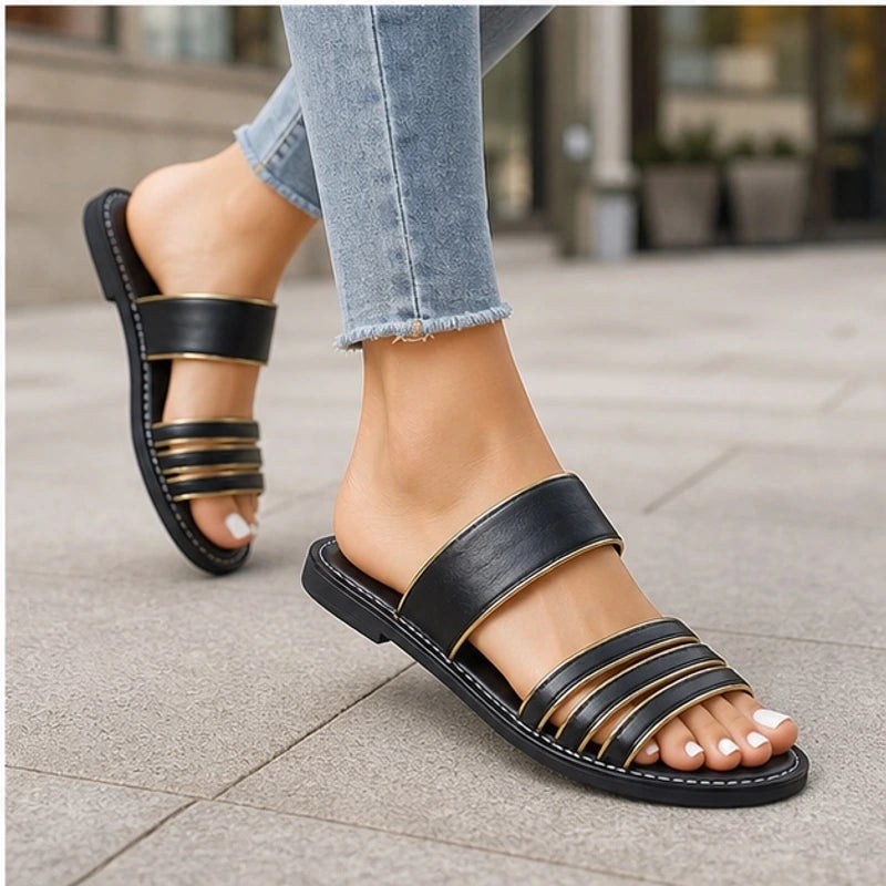 Amaris Everyday Leather Sandals - Black - strappy sandals - Brondals - Image 4