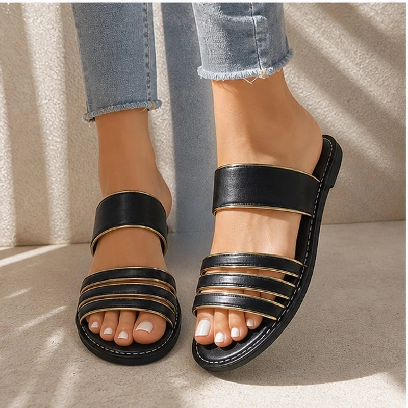 Amaris Everyday Leather Sandals - Black - leather sandals - Brondals - Image 3