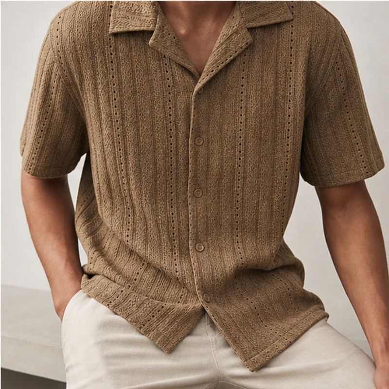 Ambrose Cuban Collar Shirt - Brown - short sleeve shirt - Brondals - Image 6