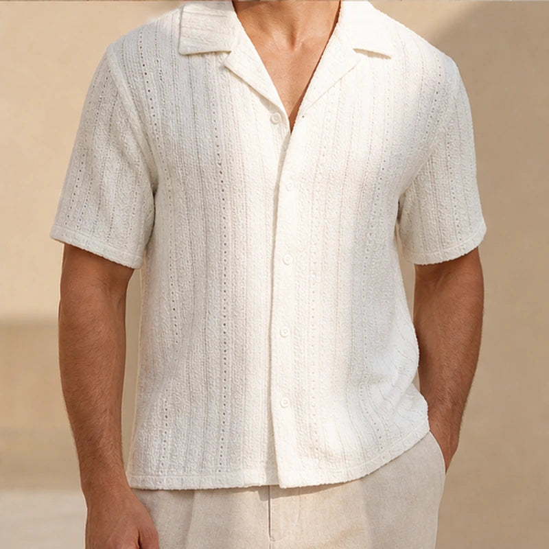 Ambrose Cuban Collar Shirt - White - jacquard shirt - Brondals - Image 5