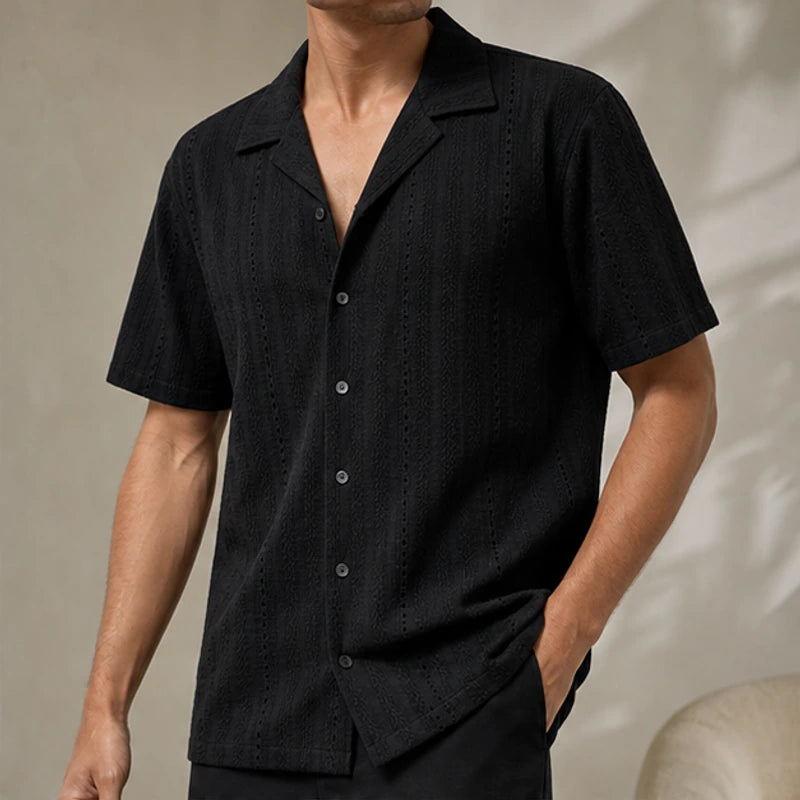 Ambrose Cuban Collar Shirt - Black - cuban collar shirt - Brondals - Image 3