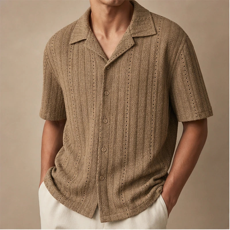 Ambrose Cuban Collar Shirt - Brown - cuban collar shirt - Brondals - Image 3