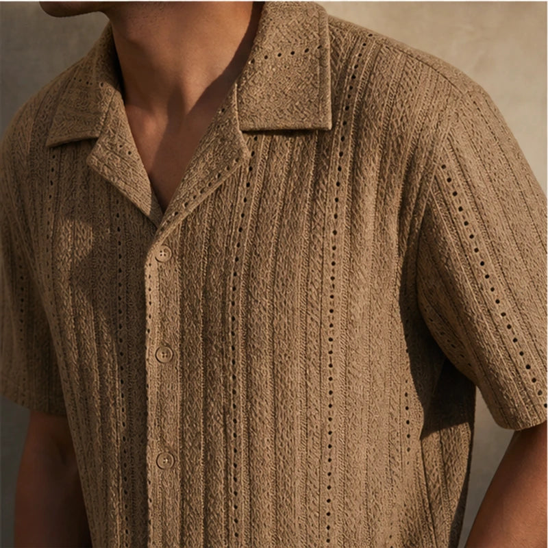 Ambrose Cuban Collar Shirt - Brown - jacquard shirt - Brondals - Image 5