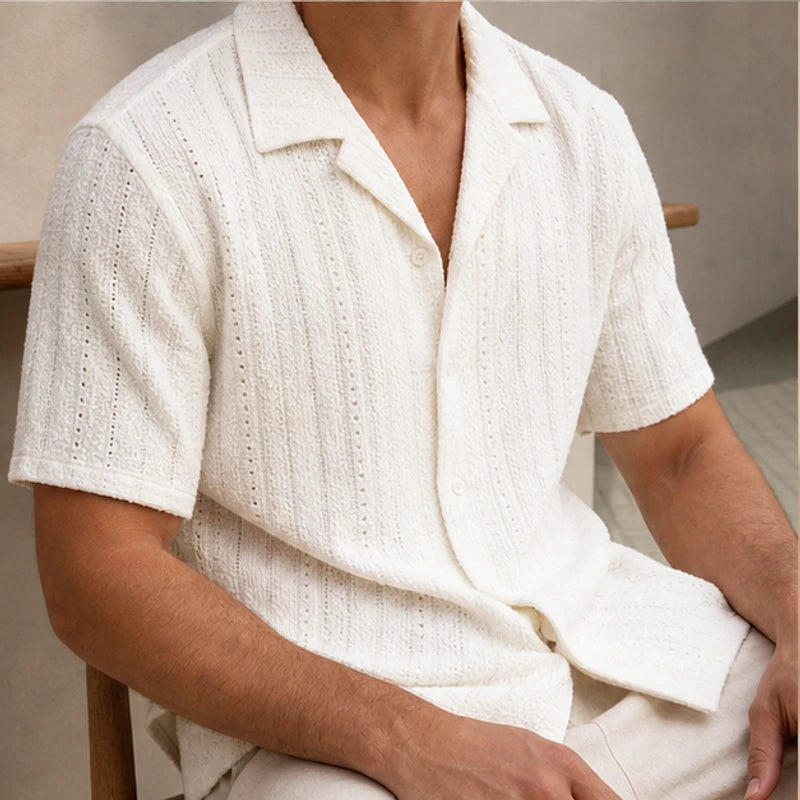 Ambrose Cuban Collar Shirt - White - camp collar - Brondals - Image 4