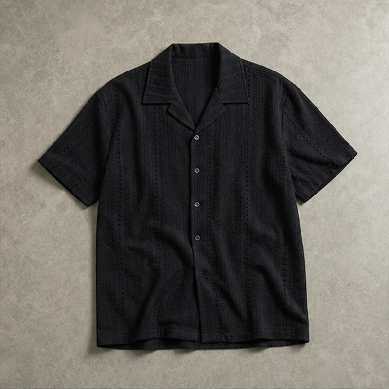Ambrose Cuban Collar Shirt - Black - Shirt - Brondals - Image 1