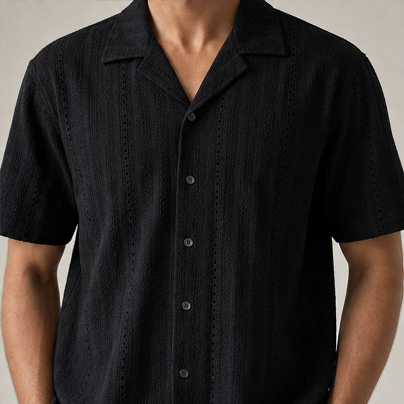 Ambrose Cuban Collar Shirt - Black - camp collar - Brondals - Image 4