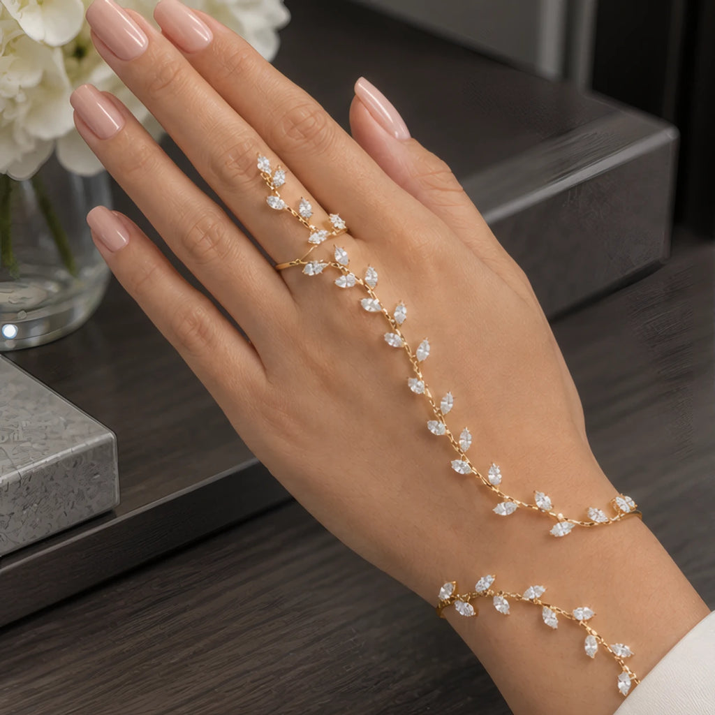Annabel Crystal Vine Handpiece - Gold - Women's Accessories > Jewelry > Hand Chains - Brondals - Image 1