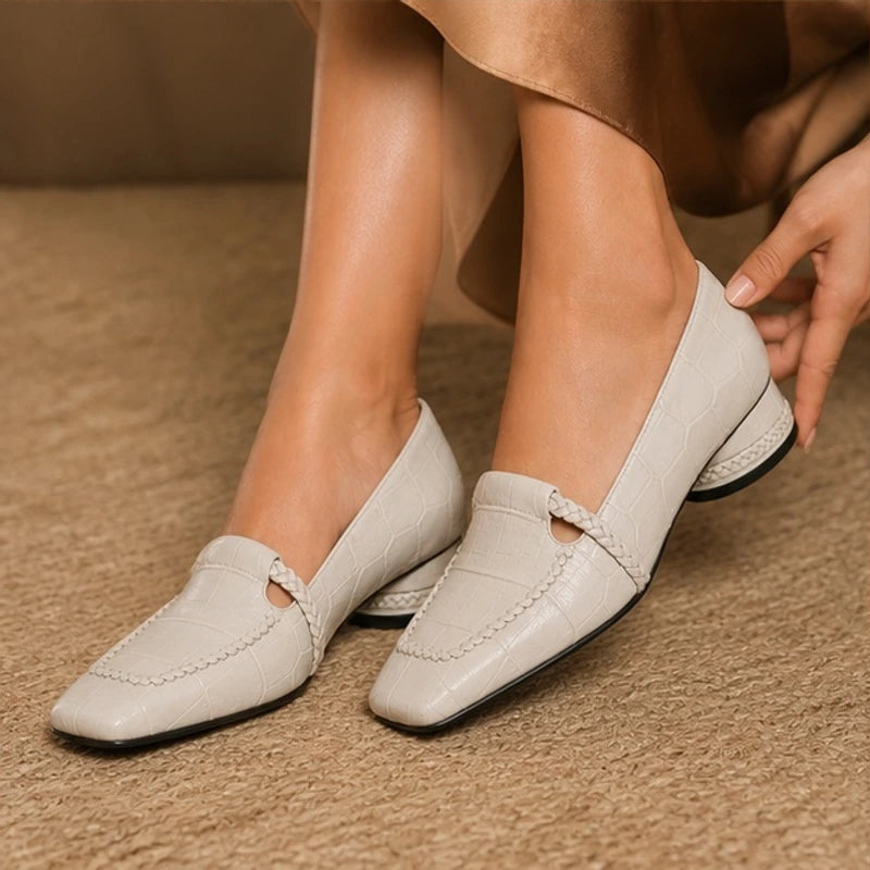 Annika Square-Toe Leather Loafers - Bone - women's heels - Brondals - Image 4