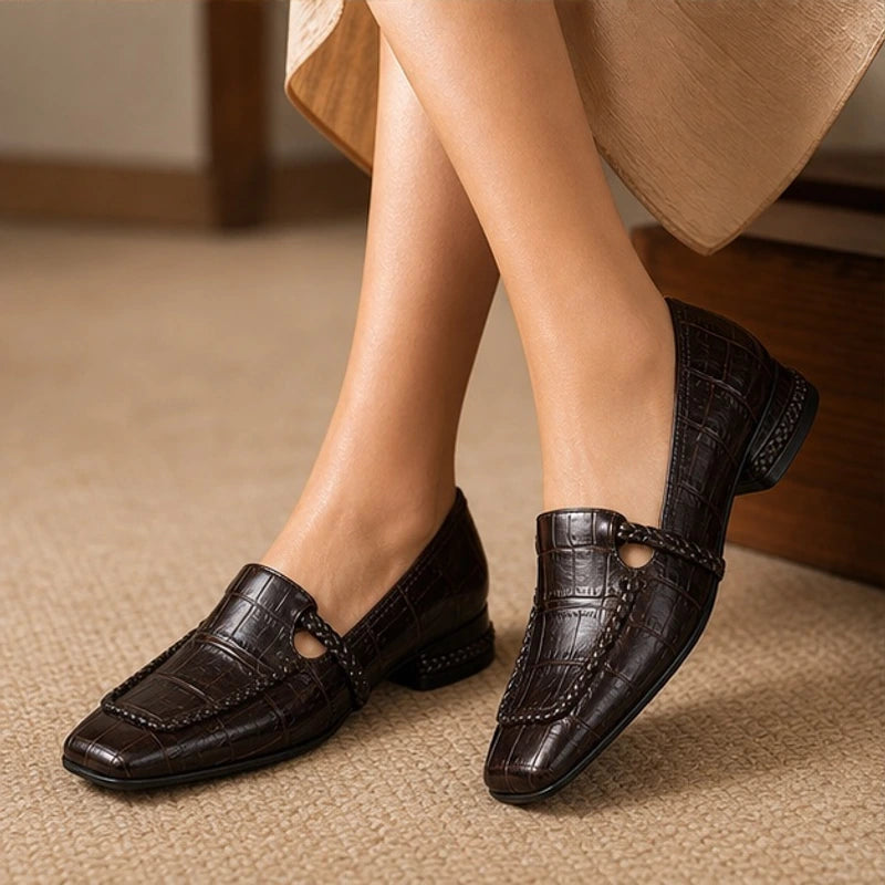 Annika Square-Toe Leather Loafers - Espresso - women's heels - Brondals - Image 4