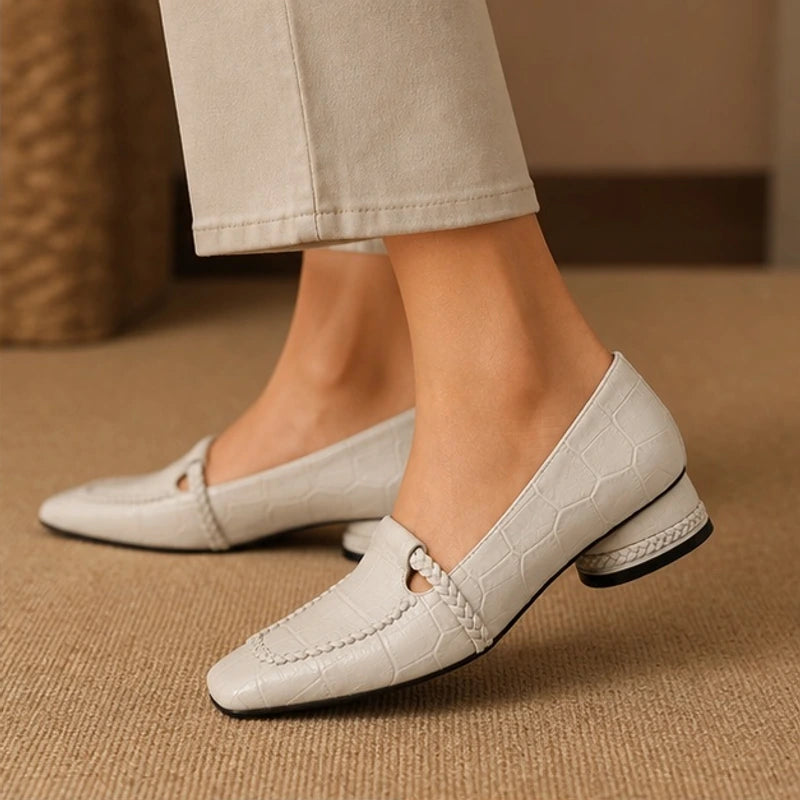 Annika Square-Toe Leather Loafers - Bone - Women's Footwear > Loafers > Low Heel Loafers - Brondals - Image 1