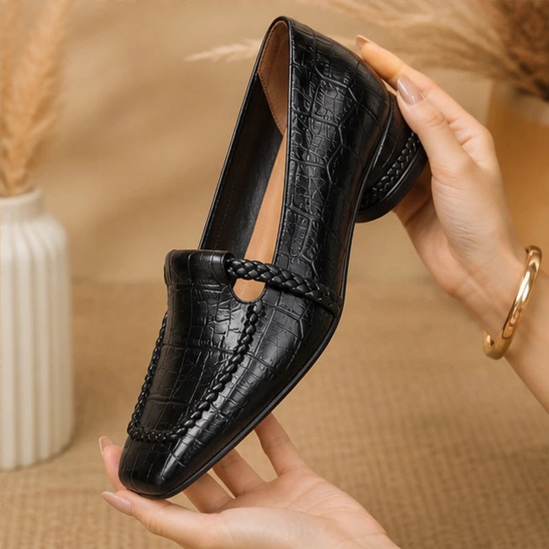 Annika Square-Toe Leather Loafers - Black - women's heels - Brondals - Image 4