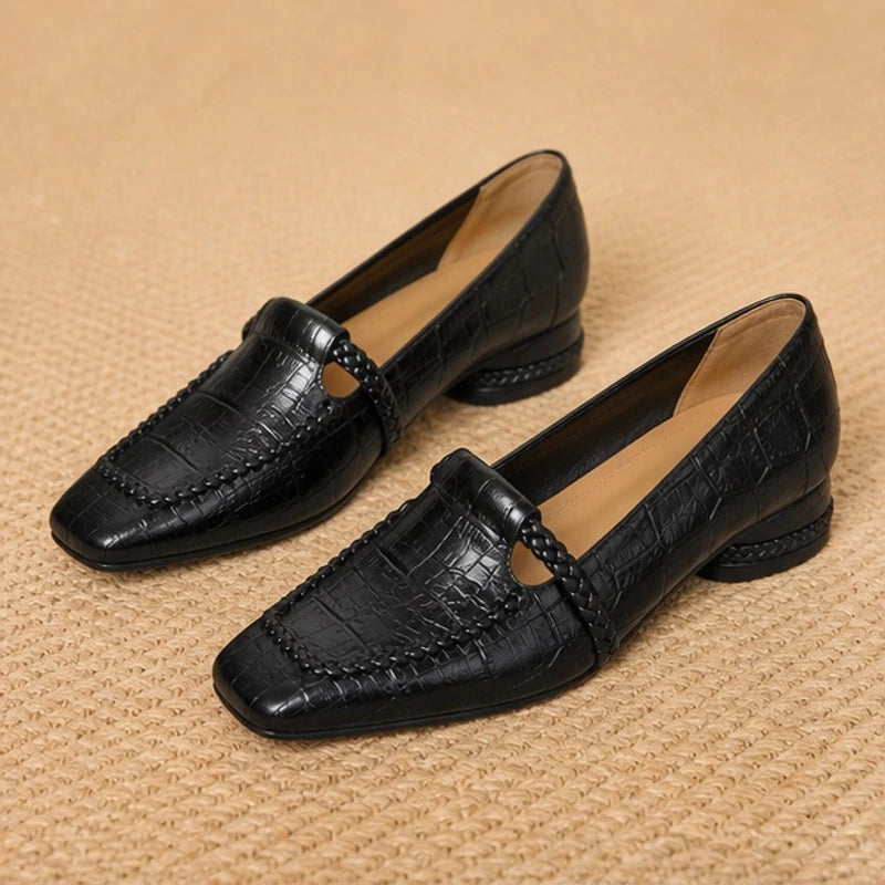 Annika Square-Toe Leather Loafers - Black - leather loafer - Brondals - Image 2