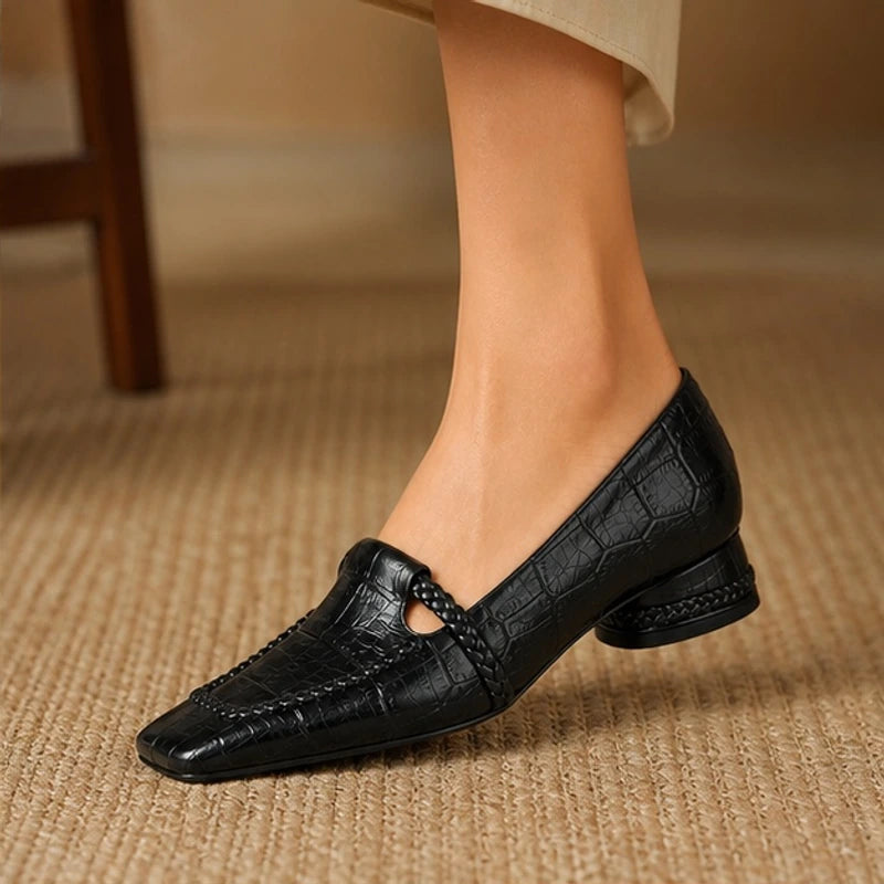 Annika Square-Toe Leather Loafers - Black - Women's Footwear > Loafers > Low Heel Loafers - Brondals - Image 1