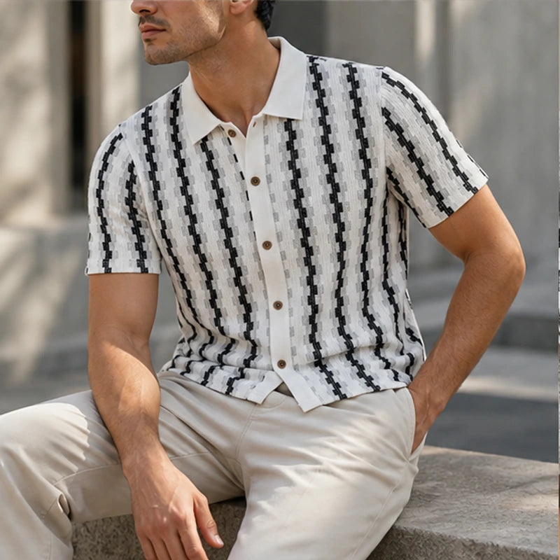 Ansel Contrast Knit Polo Shirt - White - contrast collar - Brondals - Image 4