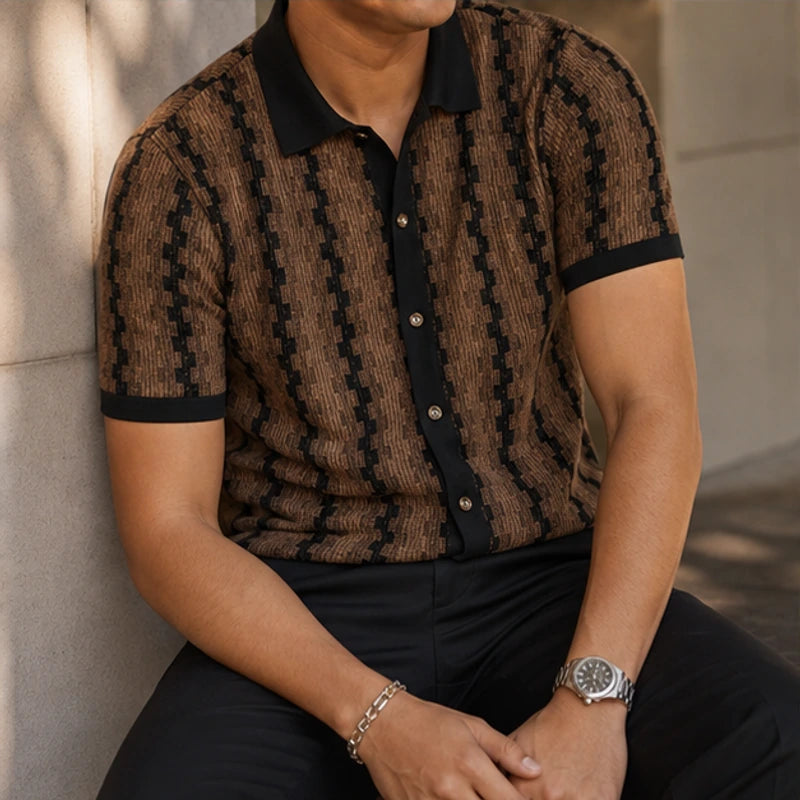 Ansel Contrast Knit Polo Shirt - Brown - contrast collar - Brondals - Image 4