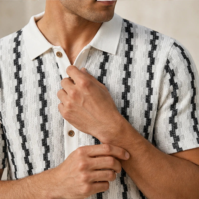 Ansel Contrast Knit Polo Shirt - White - cotton blend knit - Brondals - Image 5