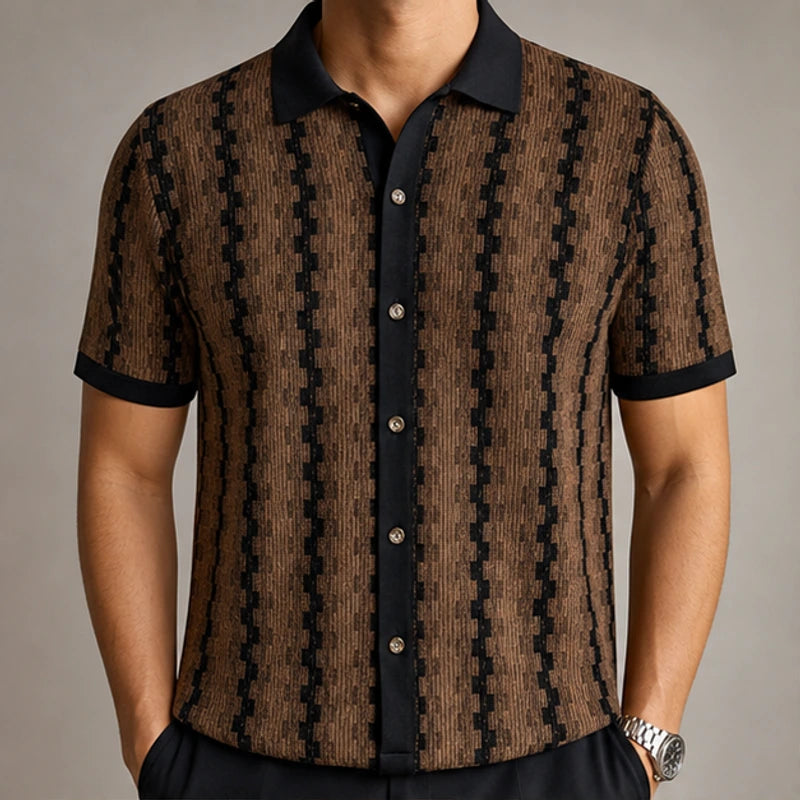 Ansel Contrast Knit Polo Shirt - Brown - men's polo - Brondals - Image 2