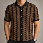 Ansel Contrast Knit Polo Shirt - Brown - men's polo - Brondals - Image 2