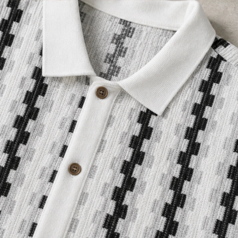 Ansel Contrast Knit Polo Shirt - White - men's polo - Brondals - Image 2