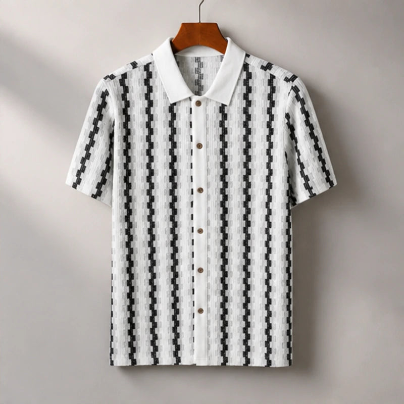 Ansel Contrast Knit Polo Shirt - White - Polo - Brondals - Image 1