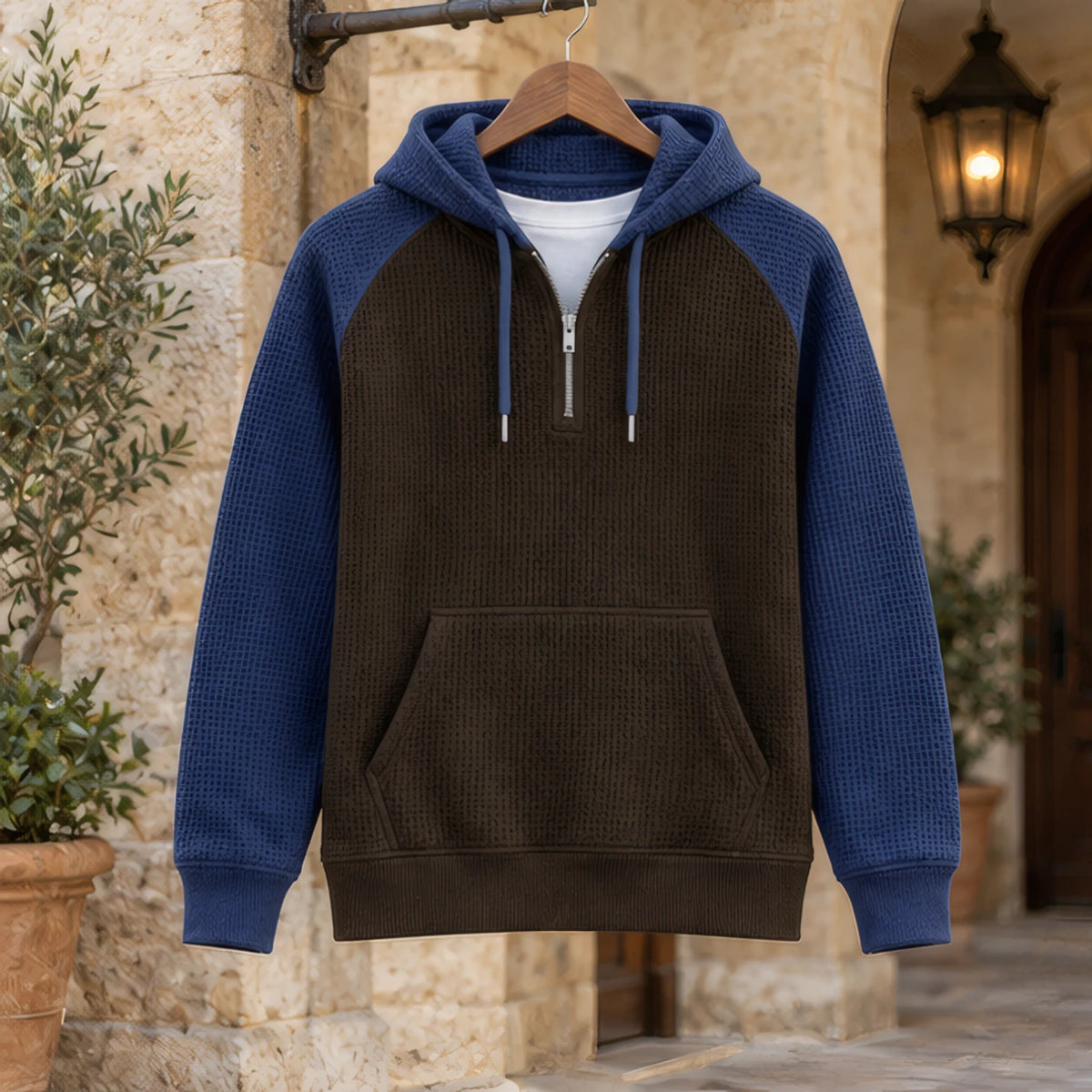 Anselm Waffle-Knit Half-Zip Hoodie - Navy Brown - hoodie - Brondals - Image 3