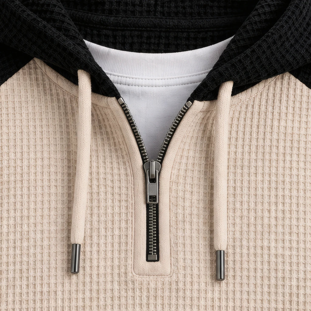 Anselm Waffle-Knit Half-Zip Hoodie - Black Beige - half-zip hoodie - Brondals - Image 4