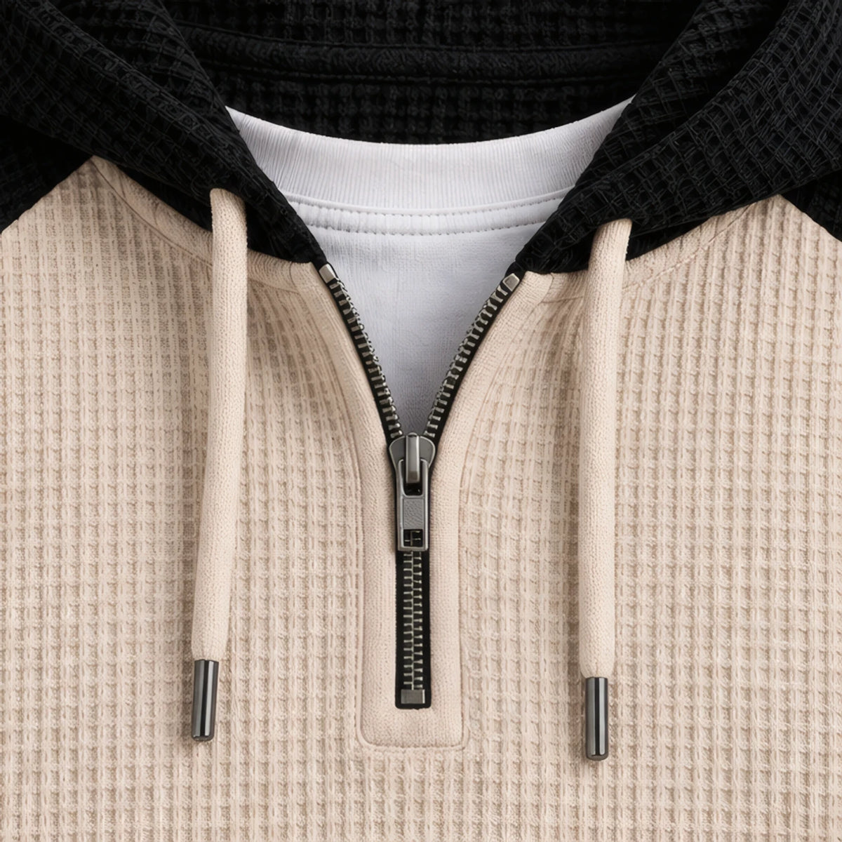 Anselm Waffle-Knit Half-Zip Hoodie - Black Beige - half-zip hoodie - Brondals - Image 4
