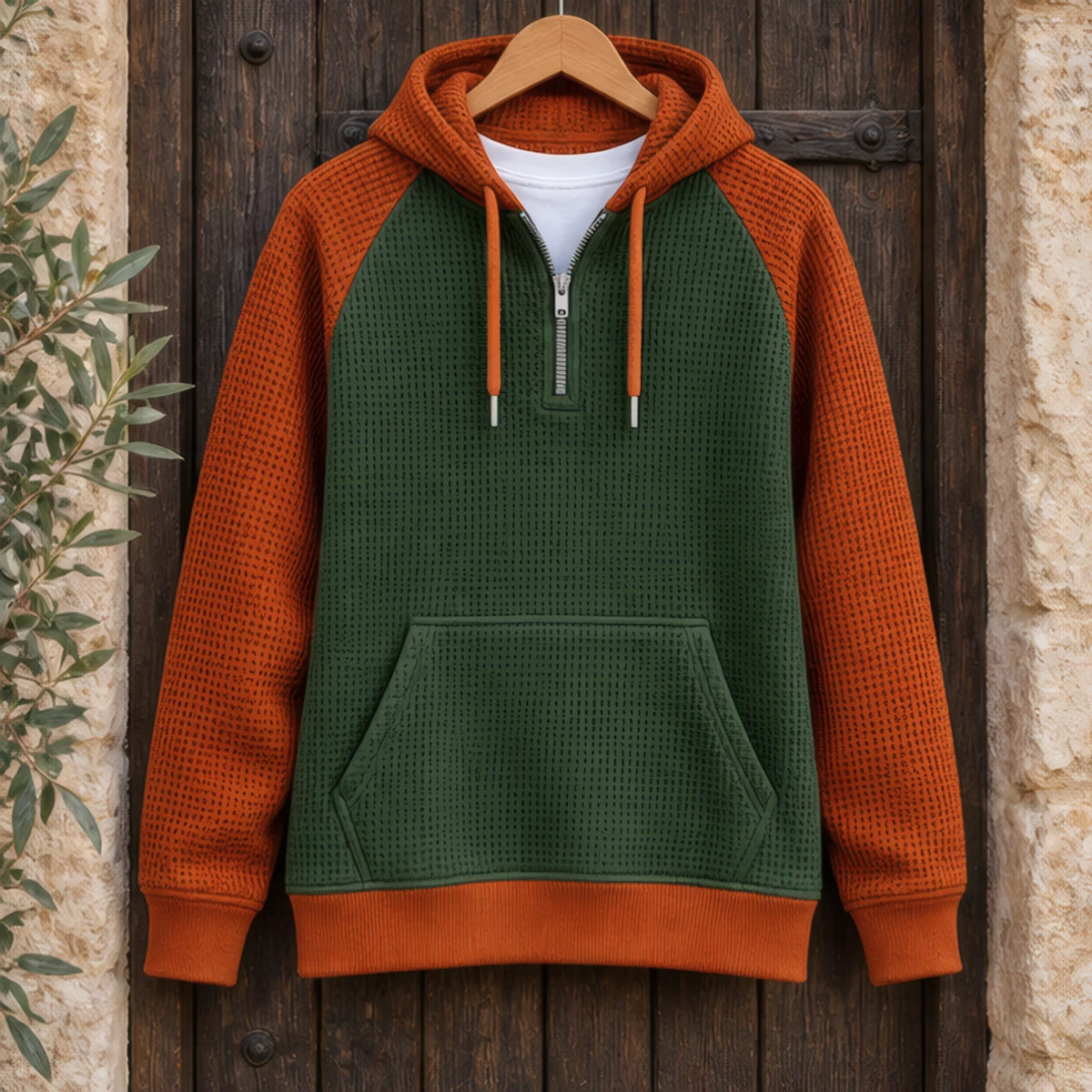 Anselm Waffle-Knit Half-Zip Hoodie - Brown Green - hoodie - Brondals - Image 3