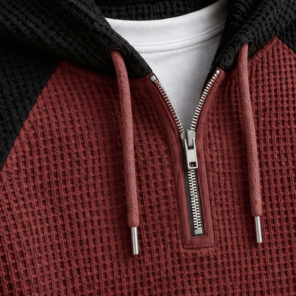 Anselm Waffle-Knit Half-Zip Hoodie - Black Maroon - half-zip hoodie - Brondals - Image 4