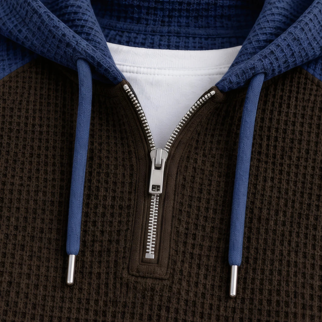 Anselm Waffle-Knit Half-Zip Hoodie - Navy Brown - half-zip hoodie - Brondals - Image 4