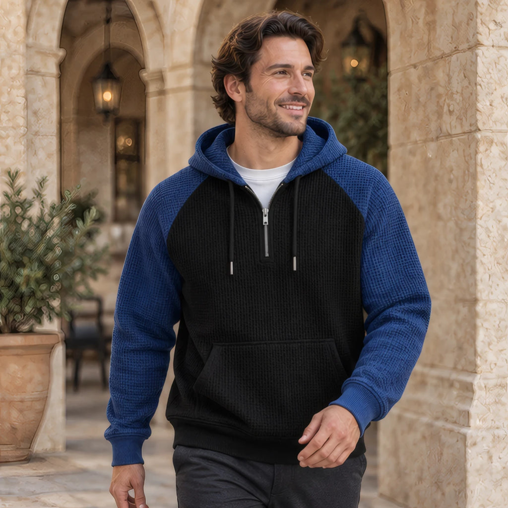 Anselm Waffle-Knit Half-Zip Hoodie - Navy Black - Clothing > Hoodies > Half-Zip Hoodies - Brondals - Image 2