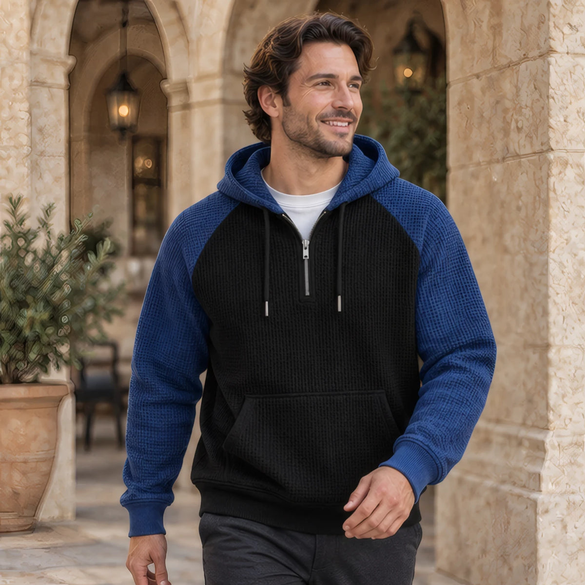 Anselm Waffle-Knit Half-Zip Hoodie - Navy Black - Clothing > Hoodies > Half-Zip Hoodies - Brondals - Image 2
