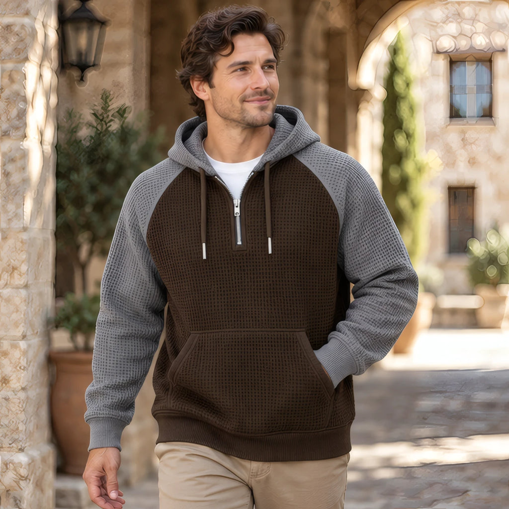 Anselm Waffle-Knit Half-Zip Hoodie - Gray Brown - Clothing > Hoodies > Half-Zip Hoodies - Brondals - Image 2