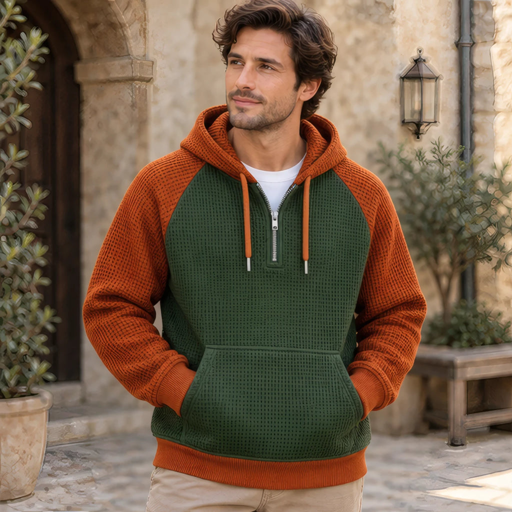 Anselm Waffle-Knit Half-Zip Hoodie - Brown Green - Clothing > Hoodies > Half-Zip Hoodies - Brondals - Image 1