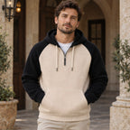 Anselm Waffle-Knit Half-Zip Hoodie - Black Beige - Clothing > Hoodies > Half-Zip Hoodies - Brondals - Image 1