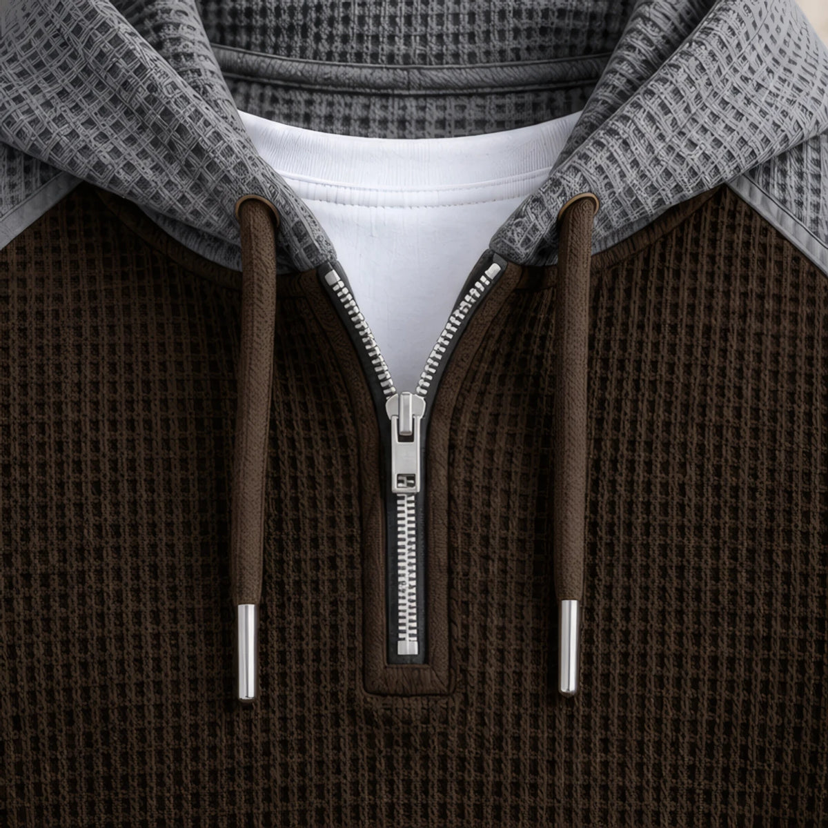 Anselm Waffle-Knit Half-Zip Hoodie - Gray Brown - half-zip hoodie - Brondals - Image 4