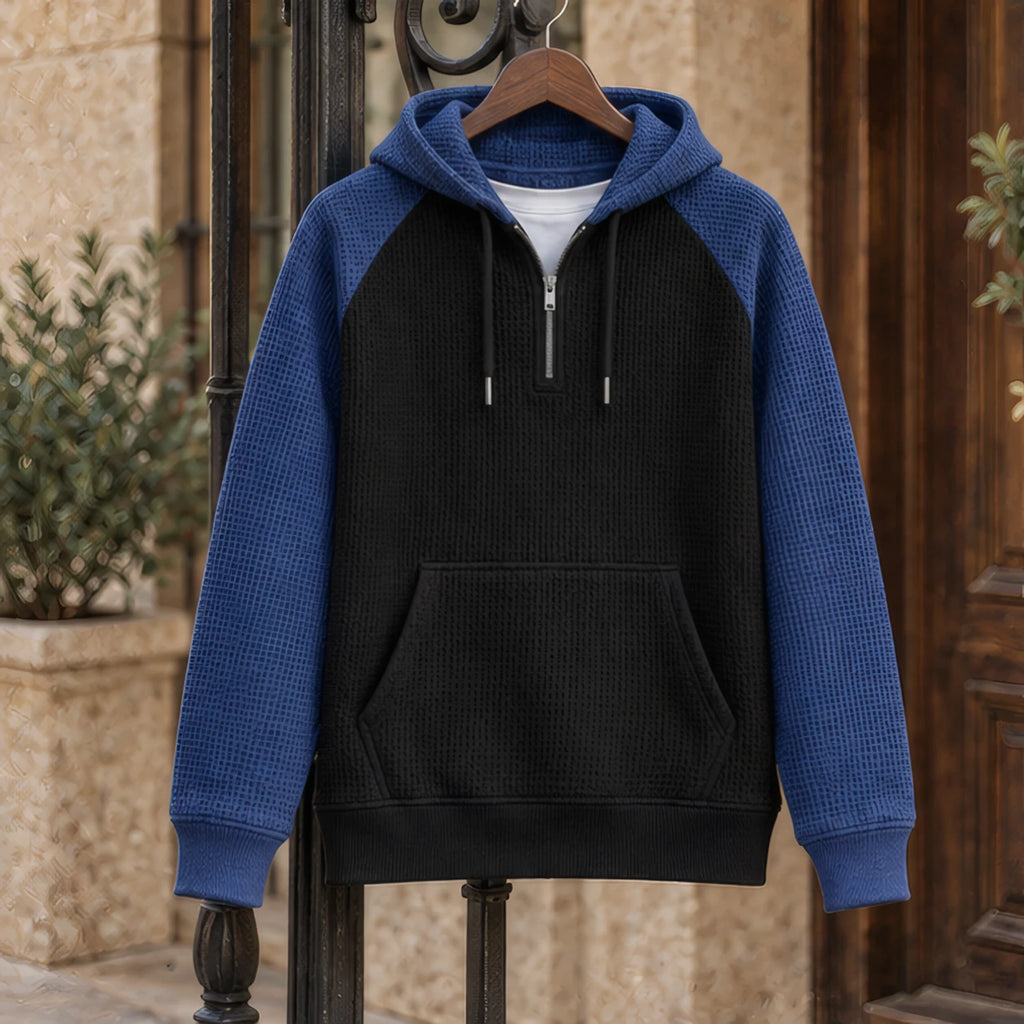 Anselm Waffle-Knit Half-Zip Hoodie - Navy Black - hoodie - Brondals - Image 3