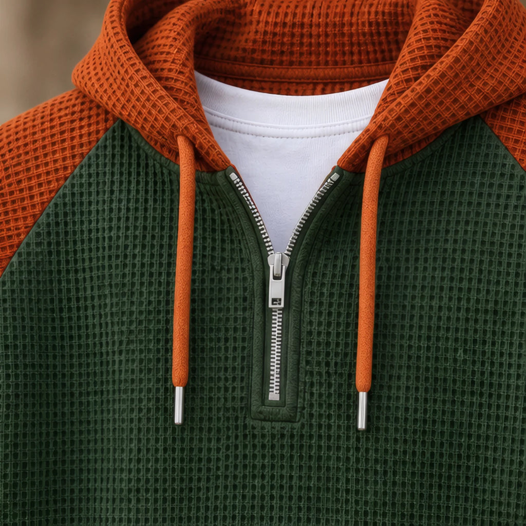 Anselm Waffle-Knit Half-Zip Hoodie - Brown Green - half-zip hoodie - Brondals - Image 4