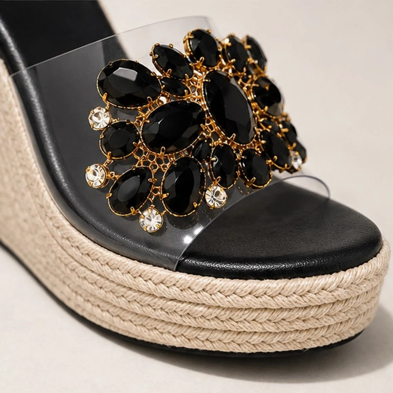 Antonella Crystal Floral Wedge - Black - Shoes - Brondals - Image 1