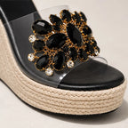 Antonella Crystal Floral Wedge - Black - Shoes - Brondals - Image 1
