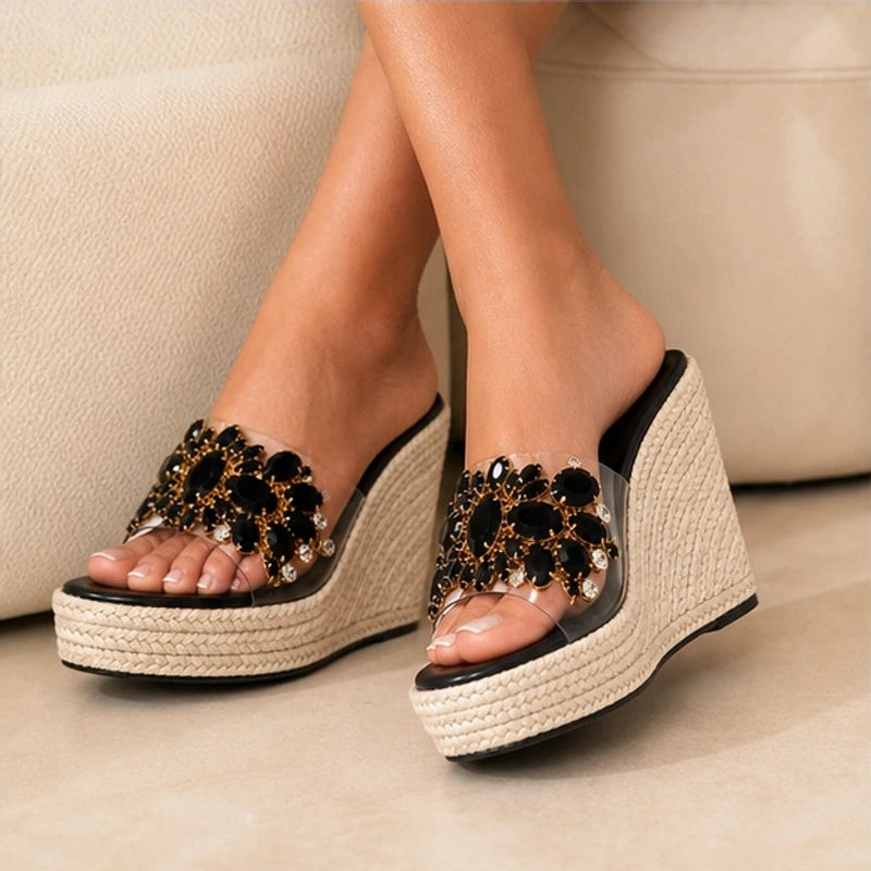 Antonella Crystal Floral Wedge - Black - espadrille sandals - Brondals - Image 4