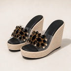 Antonella Crystal Floral Wedge - Black - women's wedge sandals - Brondals - Image 2