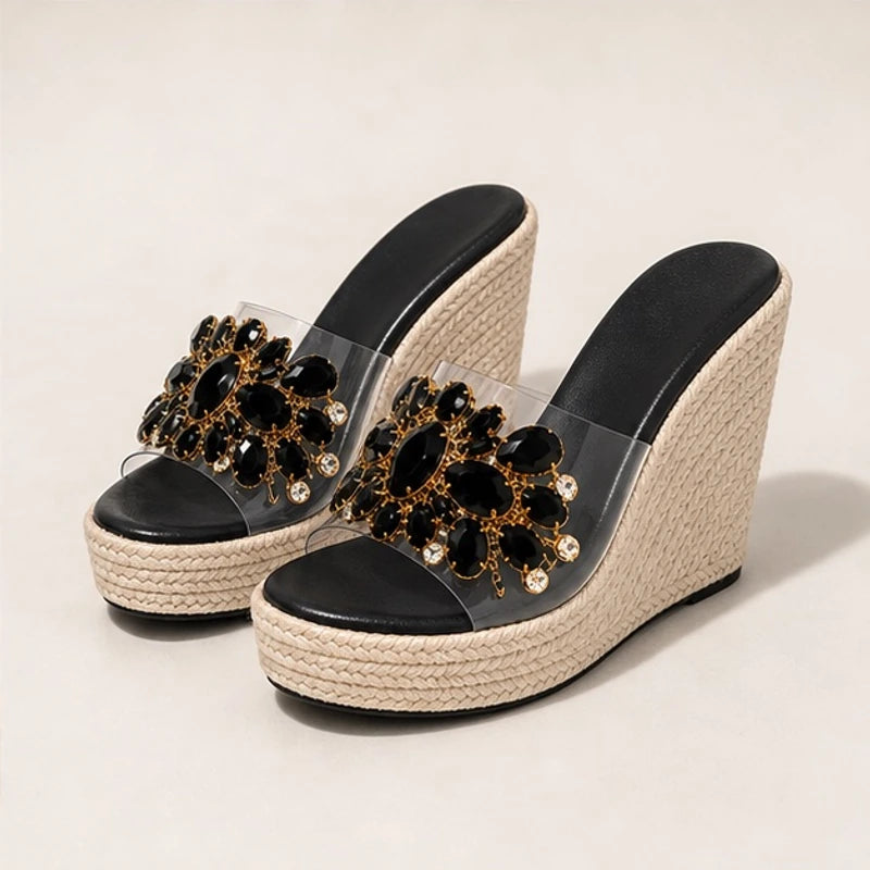 Antonella Crystal Floral Wedge - Black - women's wedge sandals - Brondals - Image 2